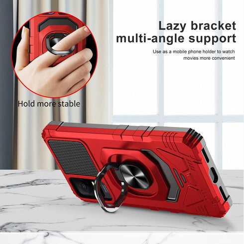 TJS Heavy Duty Drop Protection Case for TCL ION X/V/40 Z, Metal Ring Magnetic Kickstand - Green