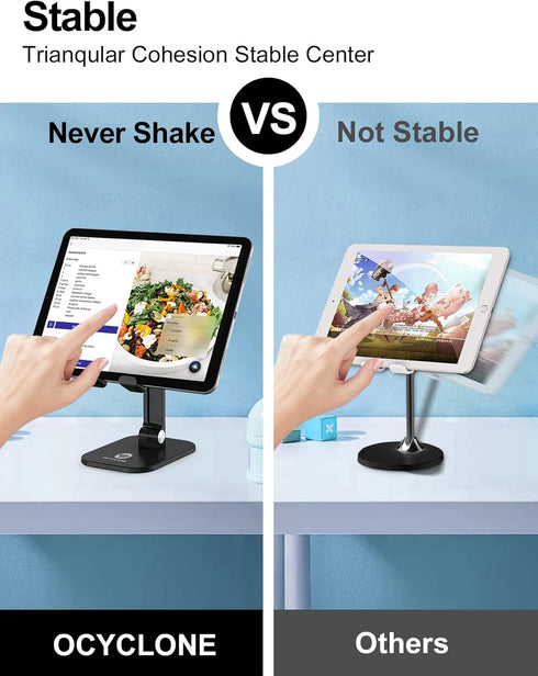 OCYCLONE Phone Stand, Adjustable Height and Angle Foldable Holder for Desk, Compatible with 4-11 Inch Devices