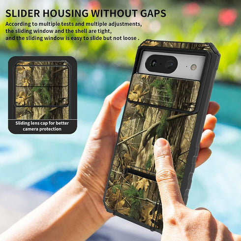 Google Pixel 8 Pro Phone Case, Slide Camera Cover with Built-in Kickstand, Camouflage Design, Shockproof
