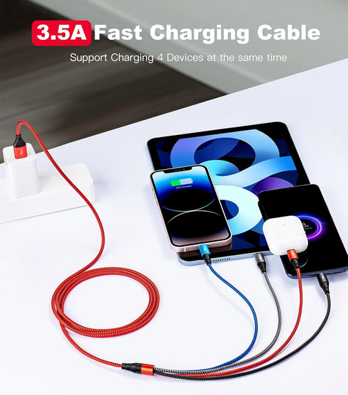 Multi Charging Cable 2Pack 6ft - Fast 3.5A USB Charger Cord, 4 in 1 for iPhone, Samsung Galaxy, PS, Tablets & More.