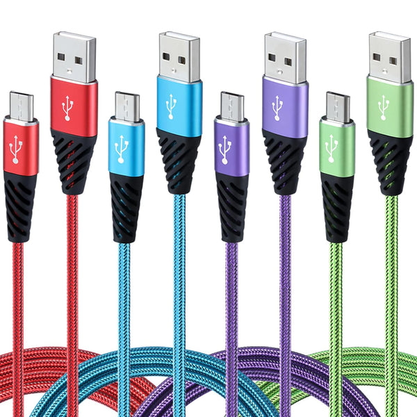 Micro USB Cable 6FT 4-Pack - Phone Charger Android Nylon Braided Fast Charging Compatible with Samsung Galaxy