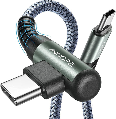 AINOPE 60W Type C to Type C Cable 4-Pack: 10FT, 6.6FT, 3.3FT, Right Angle, Fast Charging for Samsung S22, Note 20