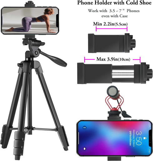 Peastrex 55'' Camera Tripod with Travel Bag, Cellphone Tripod with Remote, Aluminum Portable Travel Tripod Stand