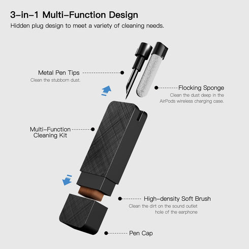 PZOZ Cell Phone Cleaning Kit for AirPods Pro/Pro 2nd/iPhone, 3 in 1 Cleaner Tool Accessories for Headphone, iPad Jack