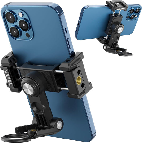 TELESIN Phone Tripod Mount Holder Adapter, Adjustable Cell Phone Stand with Cold Shoe for iPhone 14/13/12/11 Pro
