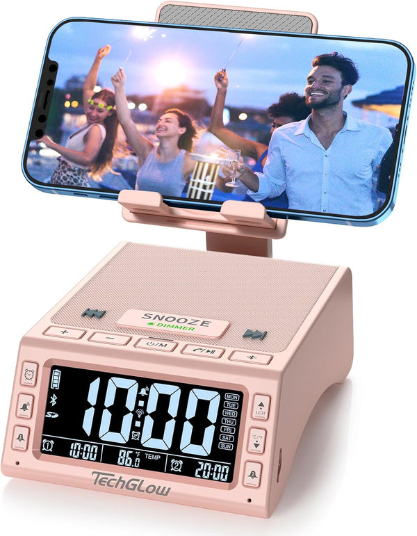 Gifts for Women - TechGlow Foldable Cellphone Stand with Bluetooth Speaker, Birthday Gift Idea, Pink