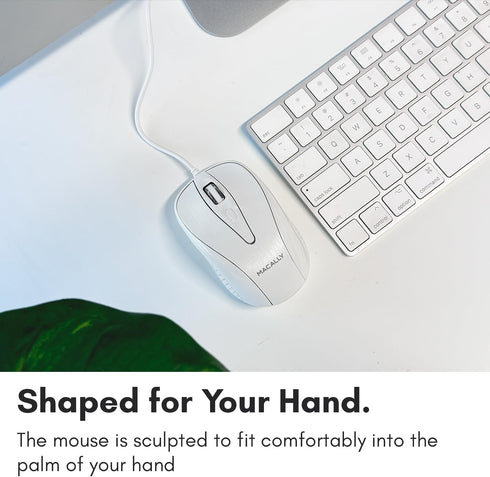 Macally USB Wired Mouse - 3 Button, Scroll Wheel, 5 Foot Long Cord, Compatible with Apple and Windows