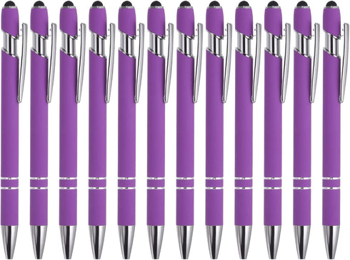 PATIKIL 12 Pack Ballpoint Pen with Stylus Tip, 2 in 1 Metal Pen Black Ink 1.0mm Medium Point for Touch Screens Style 1