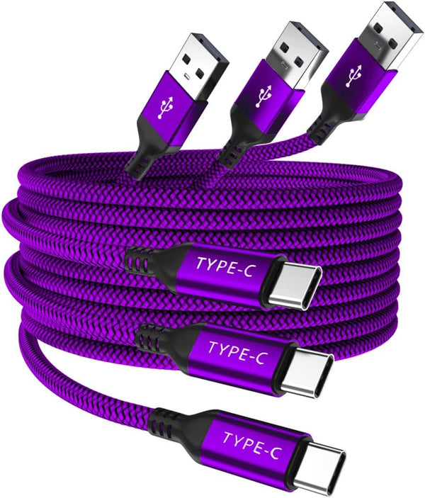 Elebase USB Type C Charger Cable 3-Pack (1.5/3.3/6.6FT) for iPhone 15 Pro Max, iPad Air, Kindle Fire, Samsung Galaxy.