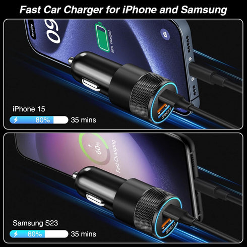 USB C Car Charger, 5 Pack 38W Dual Ports USB-C & USB-A Fast Charging Adapter for iPhone 15 14 13 12, Samsung S24