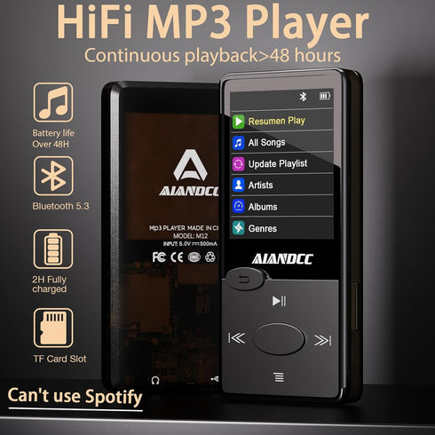 Aiandcc 64GB Mp3 5.3 Mp3 Player with Bluetooth HiFi Sound, Player with FM Radio, Mini Music Player for Kids Adults