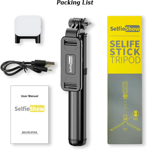 Selfie Stick Tripod with Fill Light, Extendable Selfie Stick with Detachable Wireless Remote, Flexible Phone Tripod