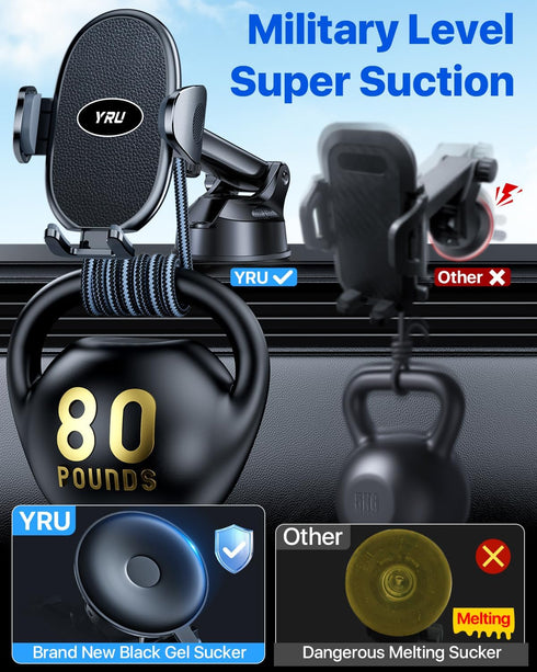 YRU Mount360Rotatable 17 16 Upgraded Universal Car Phone Holder & Strong Suction Cell Phone Car Dashboard Windshield