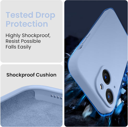 FireNova iPhone 15 Case - Light Blue Silicone, 6.1", with Camera Protection & 2 Screen Protectors, Soft Microfiber