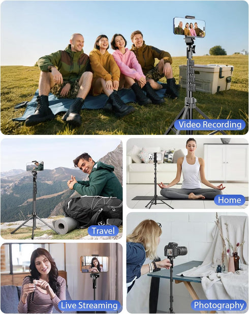 EMART 62 Cell Phone Tripod Stand, Adjustable Floor Cellphone Tri Pod Holder with Remote for iPhone and Android
