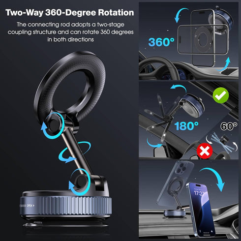 Jikasho 360 Vacuum Magnetic Car Phone Holder for Magsafe, Hands-Free Adjustable Suction Cup Phone Mount