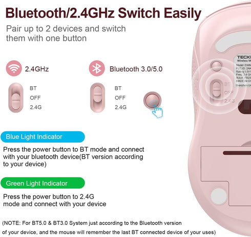 TECKNET Wireless Computer Mouse, 2.4G Wireless Bluetooth Mouse for Laptop, 6-Level Adjustable 4000 DPI, Portable