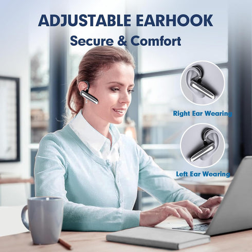 Truck Driver Bluetooth Headset, Wireless Earbuds with Earhooks, IPX7 Waterproof, Dual Microphone Earpiece, In Ear Hands