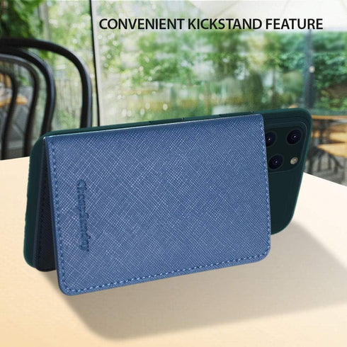 CheapSunday ID Card Holder for Back of Phone, Leather Stick-On Wallet with Stand, Waterproof Adhesive Wallet (Navy)