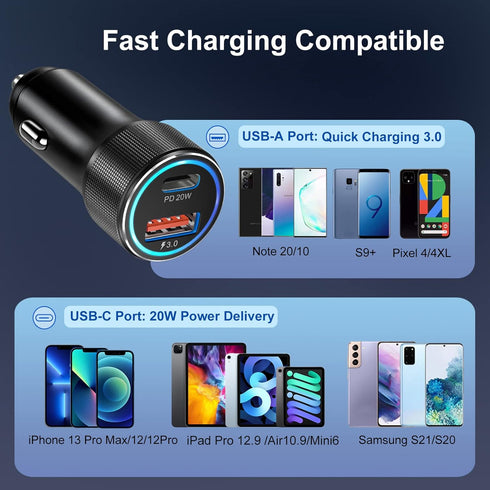 USB C Car Charger 5 Pack, Bangfun 36W Dual Port PD&QC 3.0 Fast Charging Adapter for iPhone 15/14/13/12/11 Pro Max