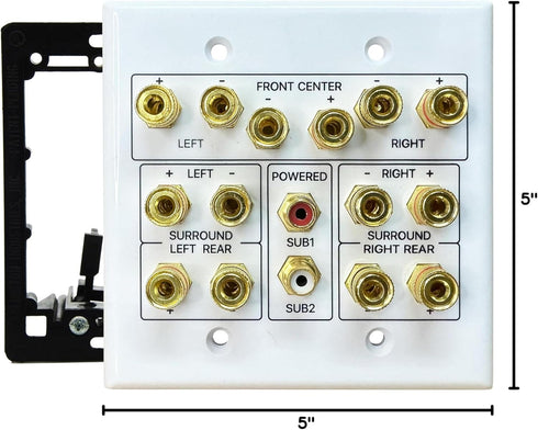 Speaker Wall Plate, 7.2 Home Theater, 2 RCA Wall Plate, Gold Plated Binding Posts for Speaker Setup