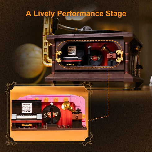 BRICKKK Set, Set, Set PANTASY Retro Phonograph Building Gramophone Music Box Building Kit, Vintage Music Player