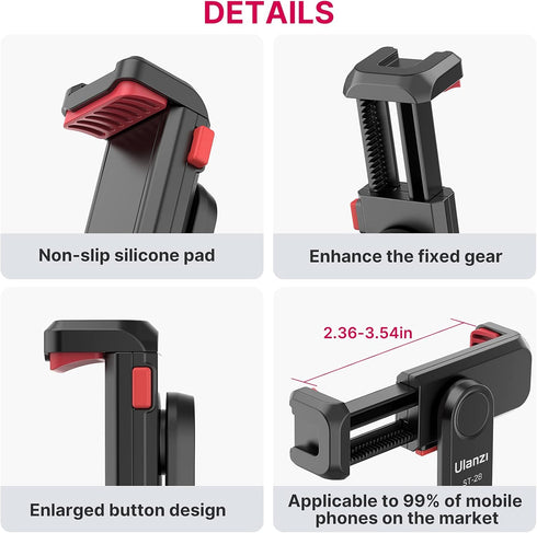 Phone Tripod Mount Holder for iPhone - ULANZI ST-06S Camera Hot 2 Cold Shoe Phone Mount Compatible for iPhone Android