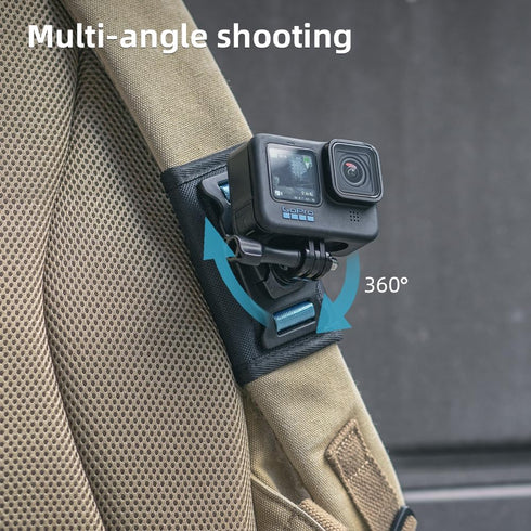 Adjustable Backpack Shoulder Strap Mount Camera with 360 Degree Rotating Base for GoPro Hero 12 Black, Hero 11/9/8 &