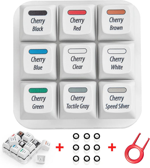 Cherry MX Key Switch Tester Mechanical Keyboard Sampler Tool Kit with Puller and O Rings (9-Key Printed PBT Keycap)