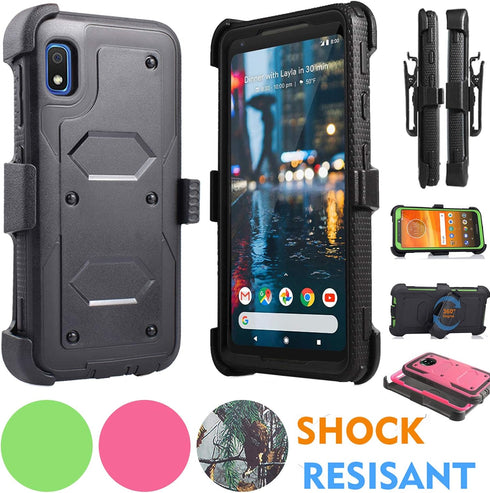 A10E Case for Samsung Galaxy A10E, Full Body Armor Rugged Holster Defender Case with 360 Swivel Belt Clip
