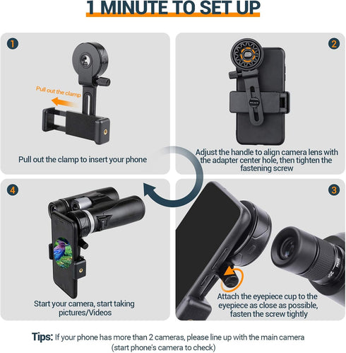 LAKWAR Telescope Phone Adapter - Universal Cell Phone Mount for Binoculars, Monocular, Microscope, Smartphone Holder