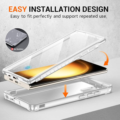 Temdan Galaxy S23 Ultra Case with Built-in Screen Protector, 2 Lens Protectors, Touch Sensitive, White
