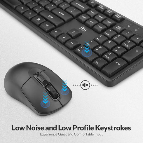 Rii RK209 2.4G 5000 Wireless Keyboard and Mouse, Full-Sized Quiet Wireless Ergonomic Keyboard,Quiet Typing