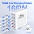 166W GaN10-Port USB C Charging Station PD20W QC18W Fast Charging Wall Charger for iPhone 15/14/13/12/11 iPad Samsung Pixel 5FT Extension Cord White-Silver