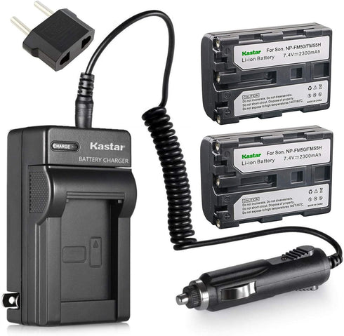 Kastar NP-FM50 Battery 2-Pack and Charger Replacement for Sony DSC-F707, DSC-F828, DSR-PDX10 Cameras