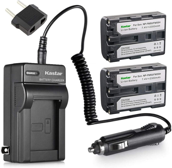 Kastar NP-FM50 Battery 2-Pack and Charger Replacement for Sony DSC-F707, DSC-F828, DSR-PDX10 Cameras