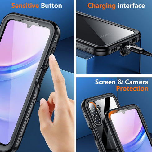 SPIDERCASE Samsung Galaxy A15 5G - Waterproof, Military Shockproof, Full Protection, Built-in Screen & Camera, 6.5" -