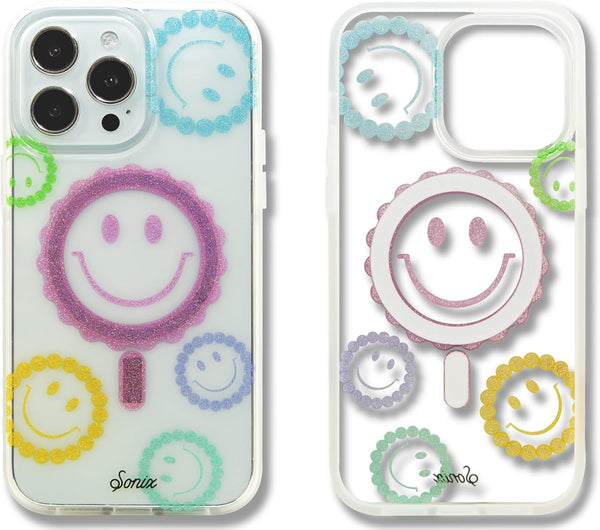 Sonix Case for iPhone 14 Pro Max, Compatible with MagSafe, 10ft Drop Tested, Glitter Smiley