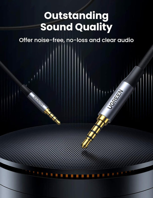 UGREEN 3.5mm Audio Cable Braided, 4-Pole Hi-Fi Stereo TRRS Jack Shielded Male to Male AUX Cord, 6FT