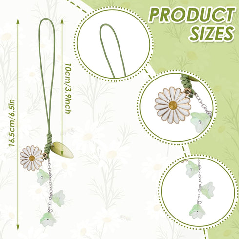 3pcs Cherry Blossom Daisy Flower Phone Charm, Handmade Mobile Phone Pendant, Cute Anti-lost Strap for Women