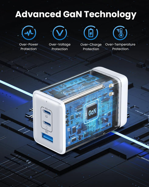 128W USB C Wall Charger - GaN III 3-Port Fast Charging Station, 65W USB C Laptop Adapter for MacBook, iPad, Galaxy