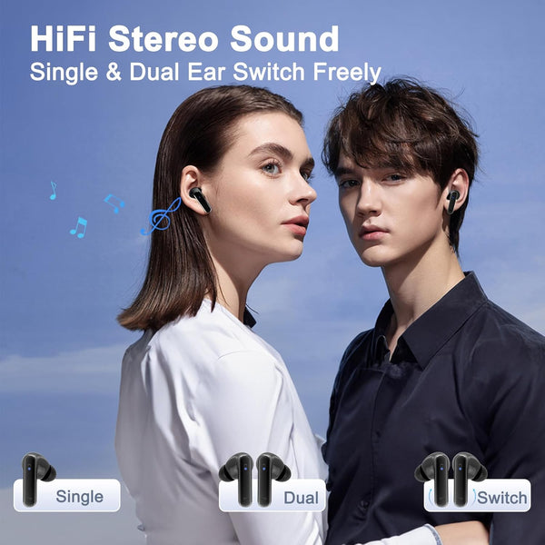 Wireless Earbuds, True Wireless Bluetooth 5.3 Earbuds with Charging Case, Stereo Bluetooth Headphones with Microphone for iPhone Android Smart Cellphones (Black)