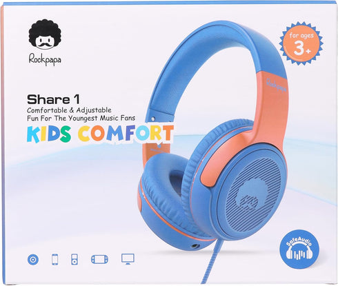 Shop rockpapa Share 1 Kids Headphones: Wired, Microphone, 85dB/94dB Volume Limit, Foldable, Cute for School/Travel,