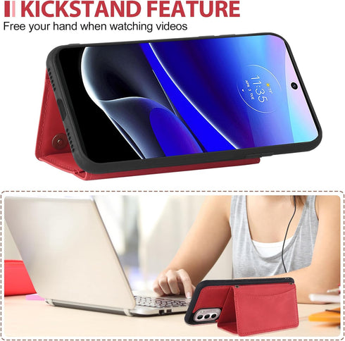 Asuwish Moto G Stylus 2022 4G Wallet Case with Tempered Glass, PU Leather, Credit Card Holder, Red - XT2211DL XT2211