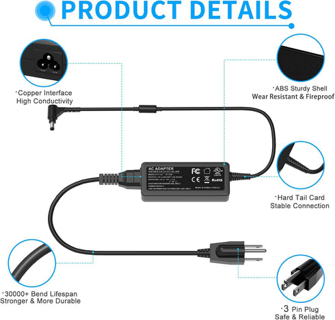 VHBW 40W AC Adapter Charger Replacement for Samsung ATIV Book 9 NP900X3C NP900X3D NP900X3E Power Cord
