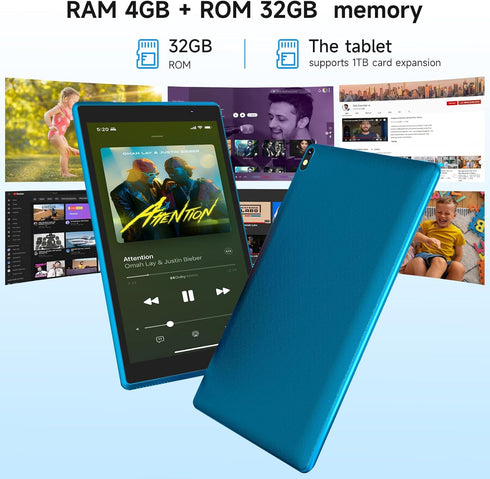 Tablet 7 inch Android 12.0, 4GB+32GB ROM, Quad-Core, WiFi, GMS, Dual Camera, Educational Games, Green