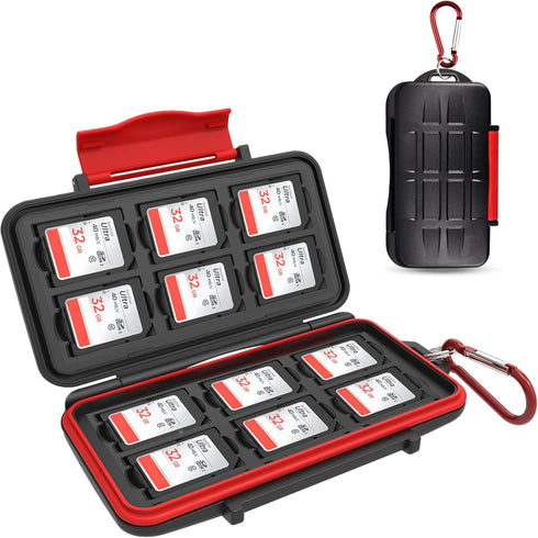 Kiorafoto 12 Slots SD SDHC SDXC Card Holder Case, Professional Water-Resistant Anti-Shock Memory Card Storage Protector