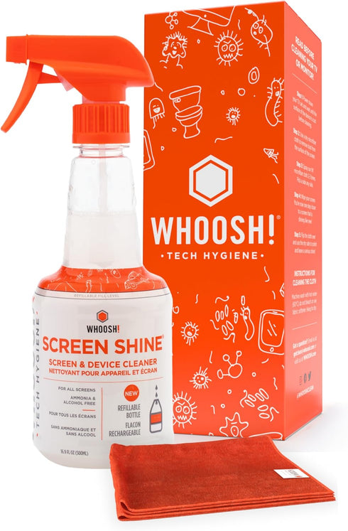 WHOOSH! Large Screen Cleaner Spray and Wipe - 16.9 fl oz + 1 Microfiber Cloth for Electronics