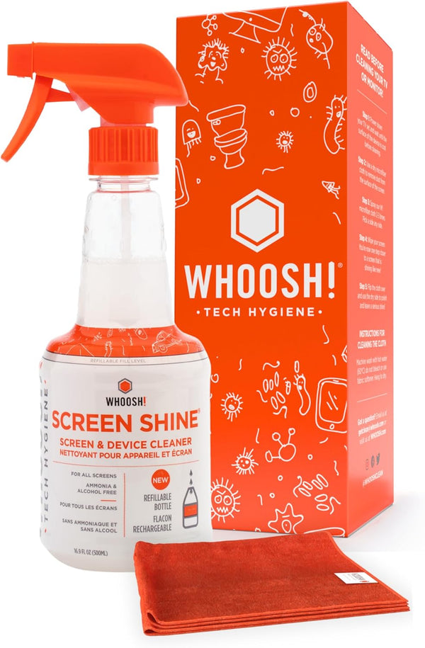 WHOOSH! Large Screen Cleaner Spray and Wipe - 16.9 fl oz + 1 Microfiber Cloth for Electronics