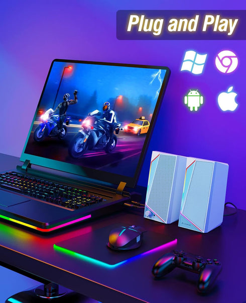 LENRUE Computer Speakers, USB/USB-C Powered with Loud Stereo Sound, Headphone-in for Desktop, Laptop (Adapter Included)